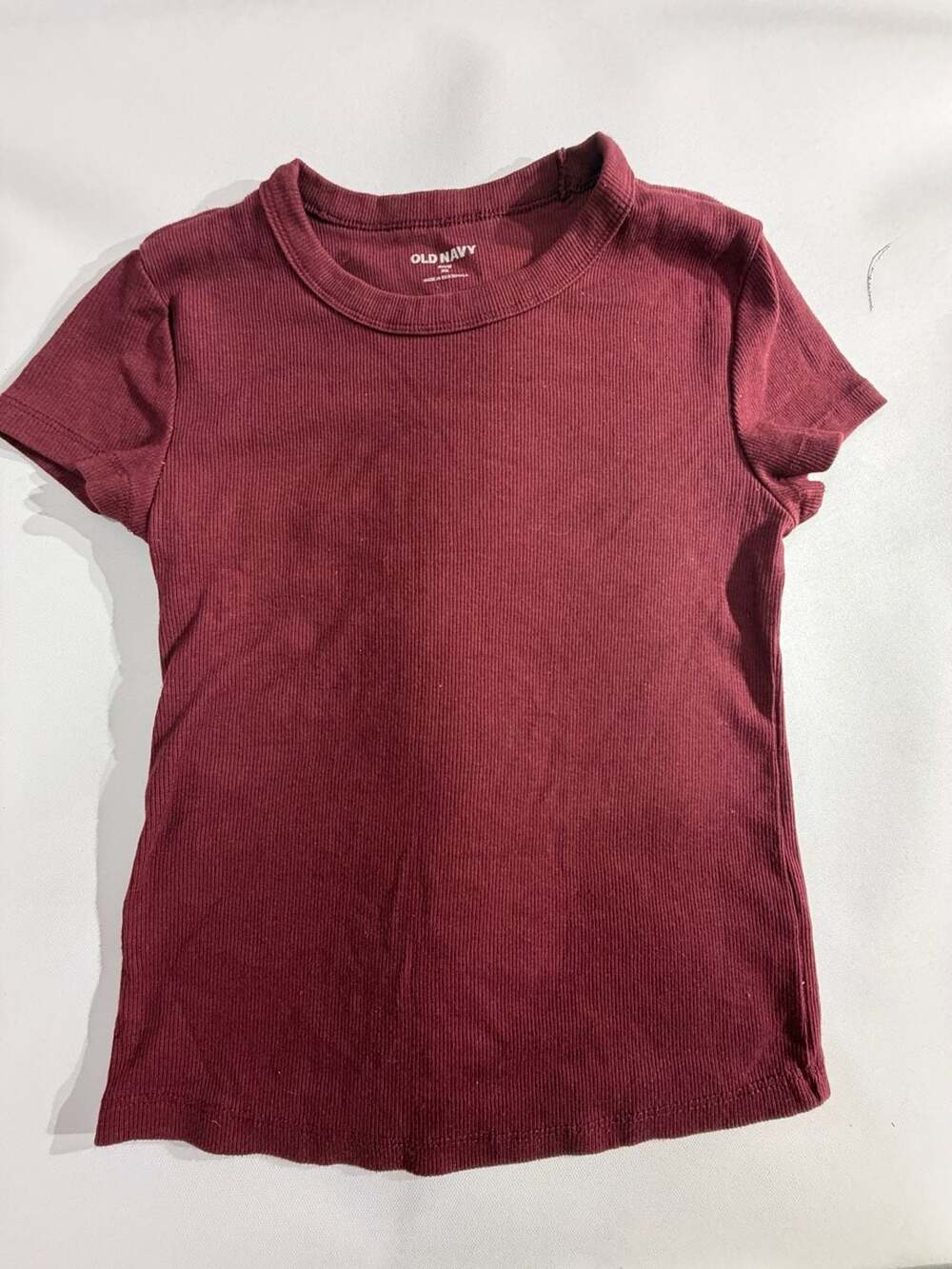 Old Navy Women Ribbed Short Sleeve Shirt Burgundy XS
